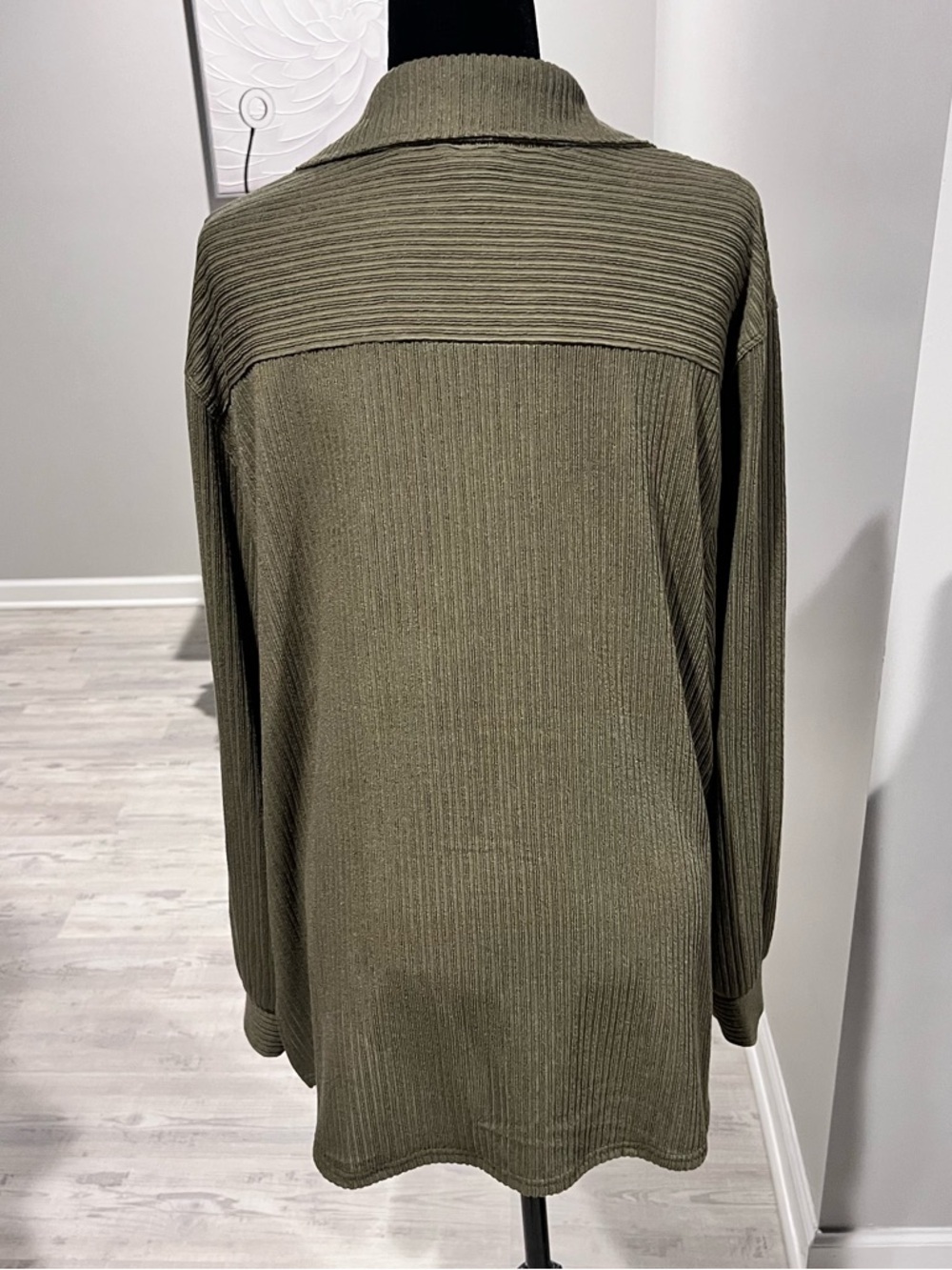 Olive Ribbed Button-Front Shacket - Picture 8 of 11